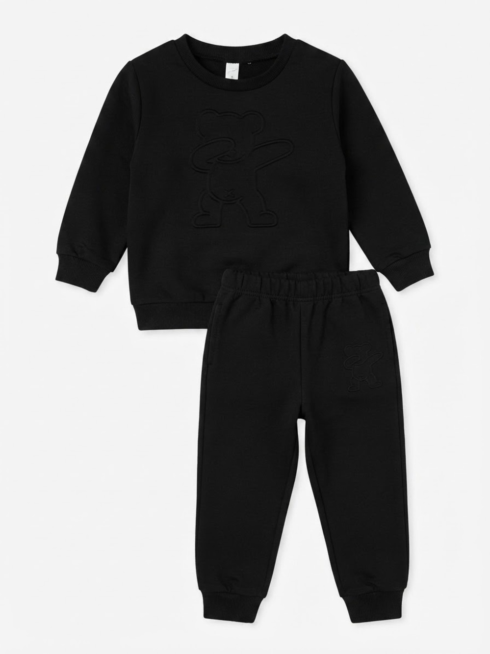 Dabbing Bear Tracksuit Kids 18 - 24M Black Embossed Jogger Set Good